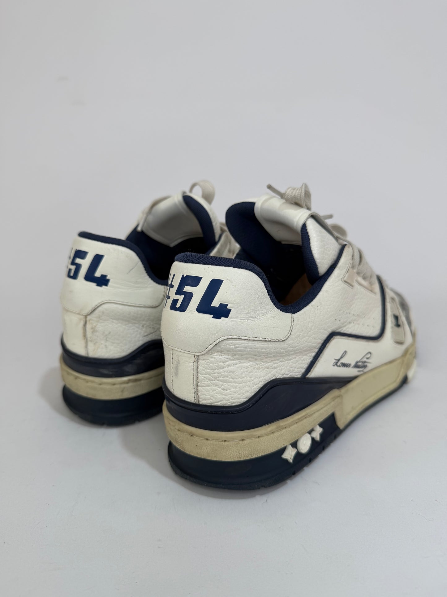 Louis Vuitton White/Blue Leather and Suede LV Trainer Sneakers Size 8.5 UK/ 9.5 US