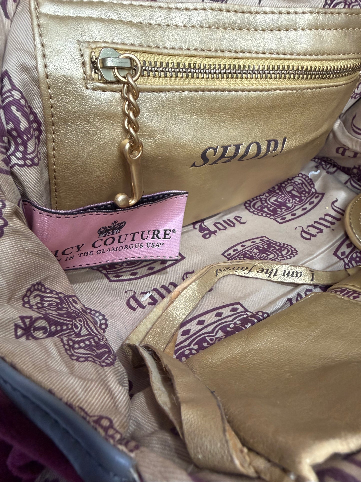 Juicy Couture Burgundy Velour Bowler Satchel Bag with Grey Leather Trim