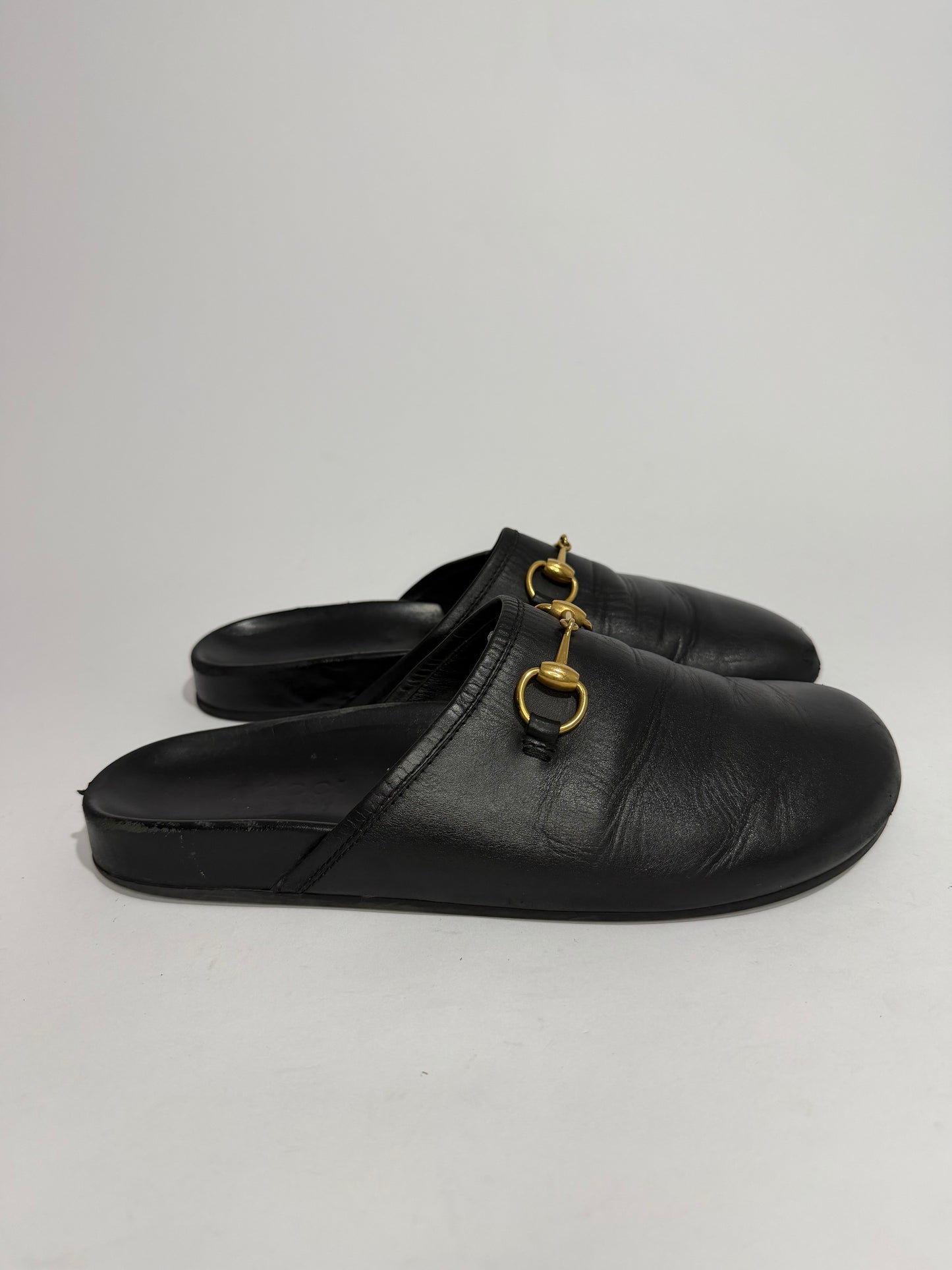 Gucci Black Leather Horsebit Princetown Flat Mules Size 8 US