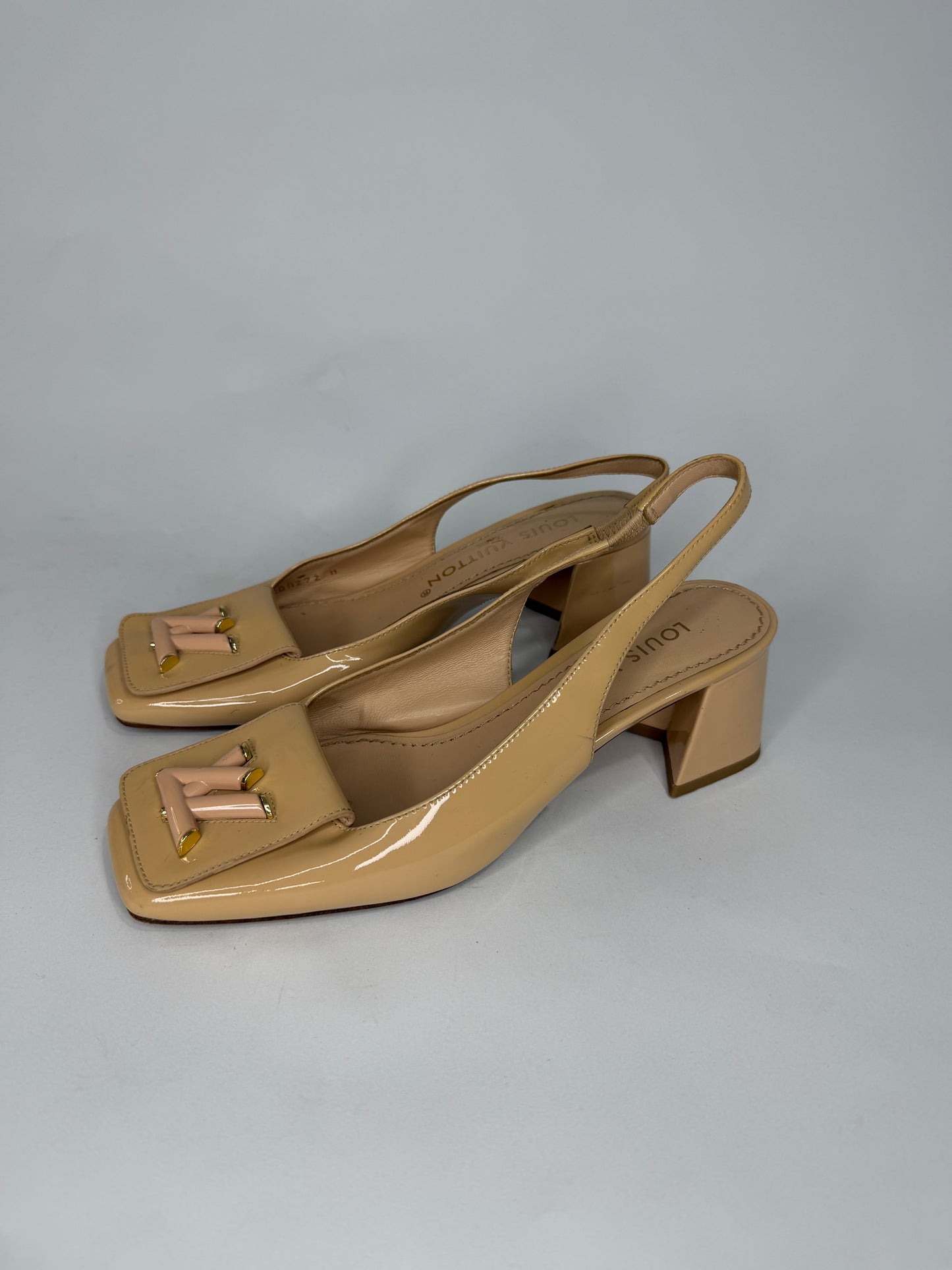 Louis Vuitton Beige Patent Leather Shake Slingback Pumps Size 36.5 EU/ 6.5 US/ 3.5 UK