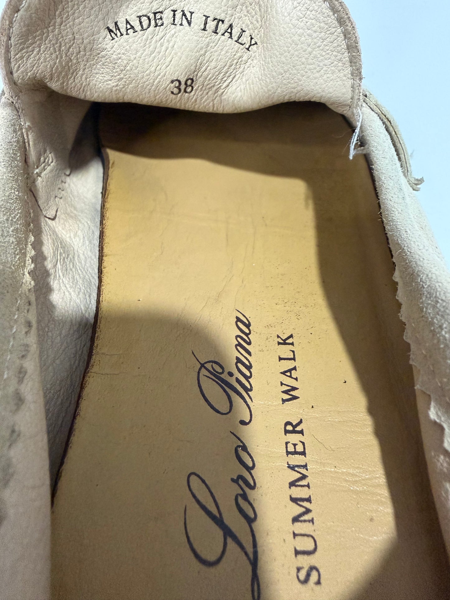 Loro Piana Beige Suede Summer Charms Walk Loafers Size 38