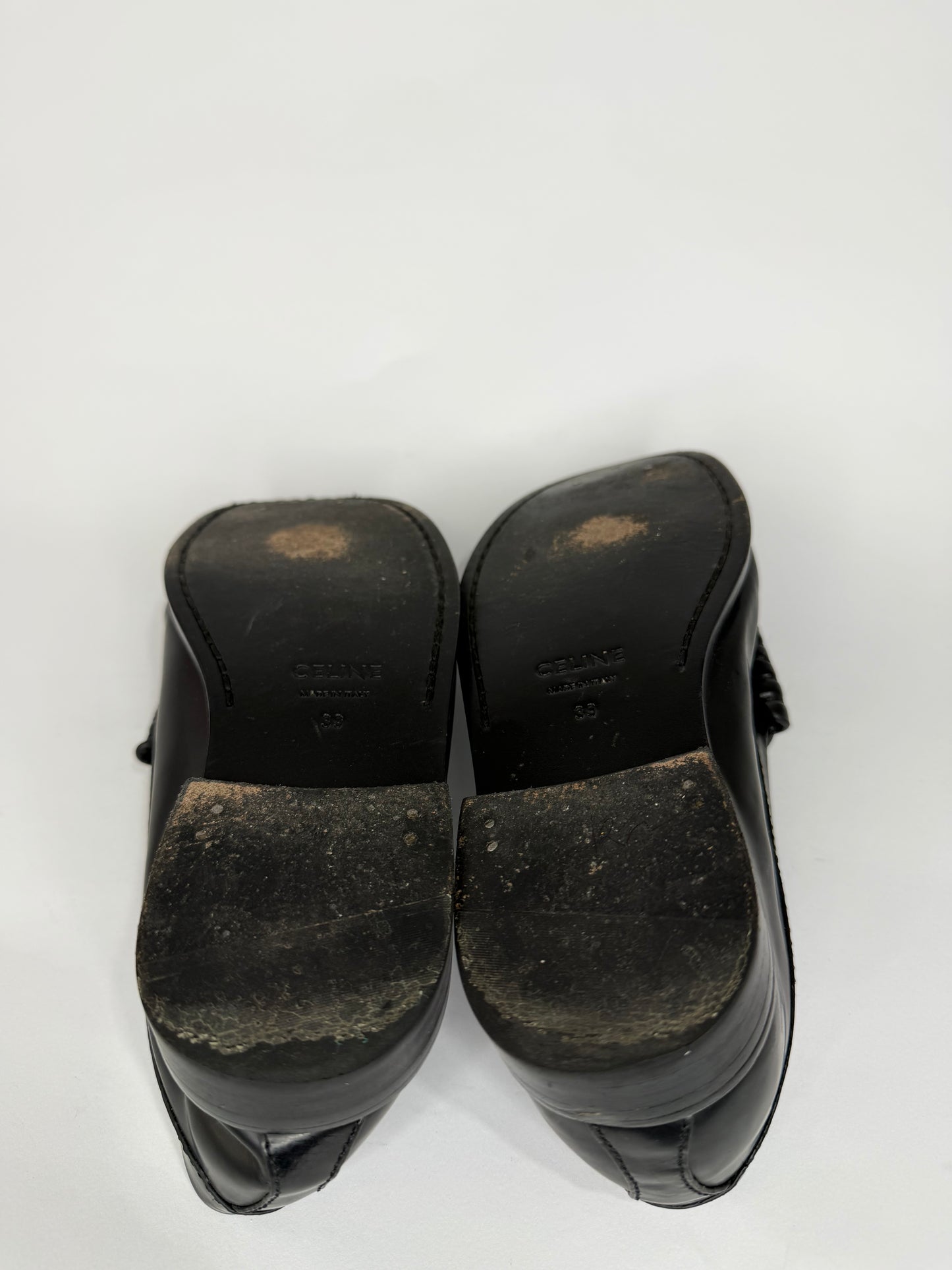 Celine Triomphe Black Patent Leather Loafers Size 39 EU/ 9 US / 6 UK