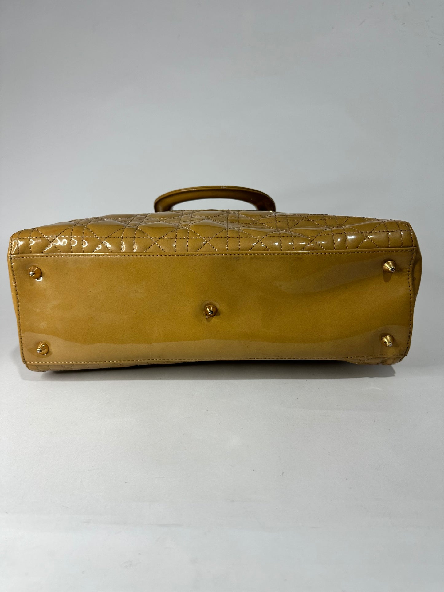 Dior Mustard Yellow Cannage Patent Leather Large Lady Dior Tote