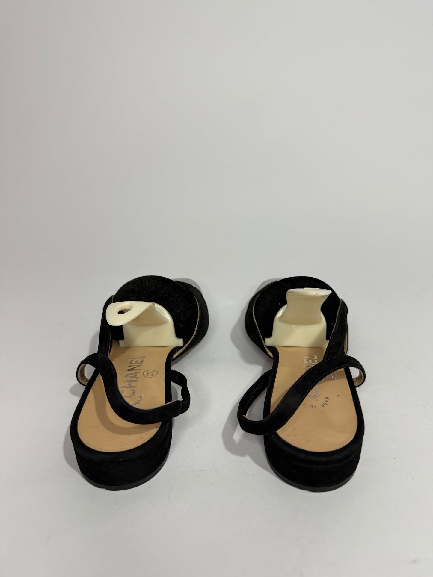 Chanel Black/Silver Suede And Leather Classic Slingback Sandals Size 36 EU/ 6 US / 3UK