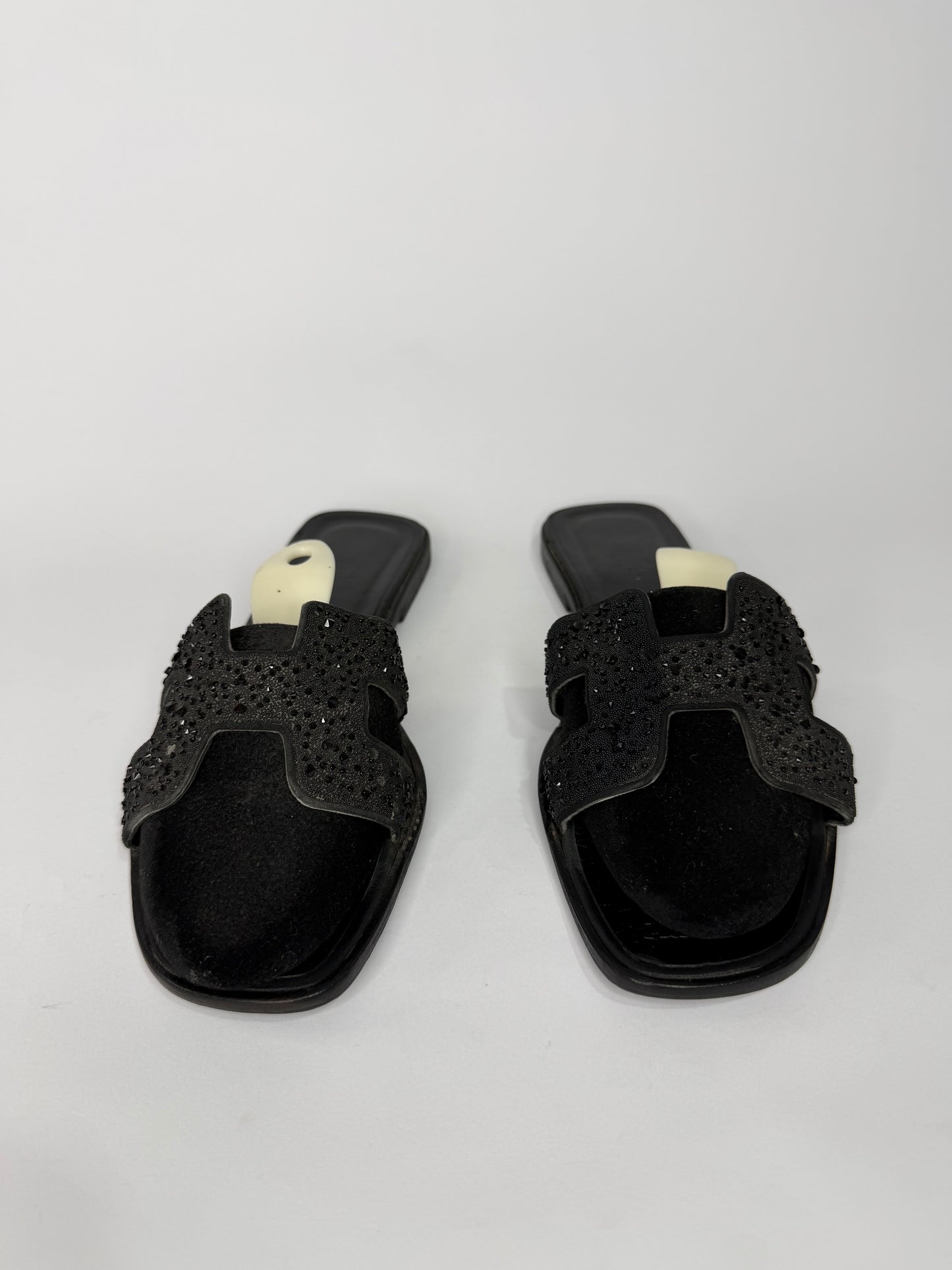 Hermes Black Suede Oran Crystal Embellished Sandals Size 40 EU/ 10 US