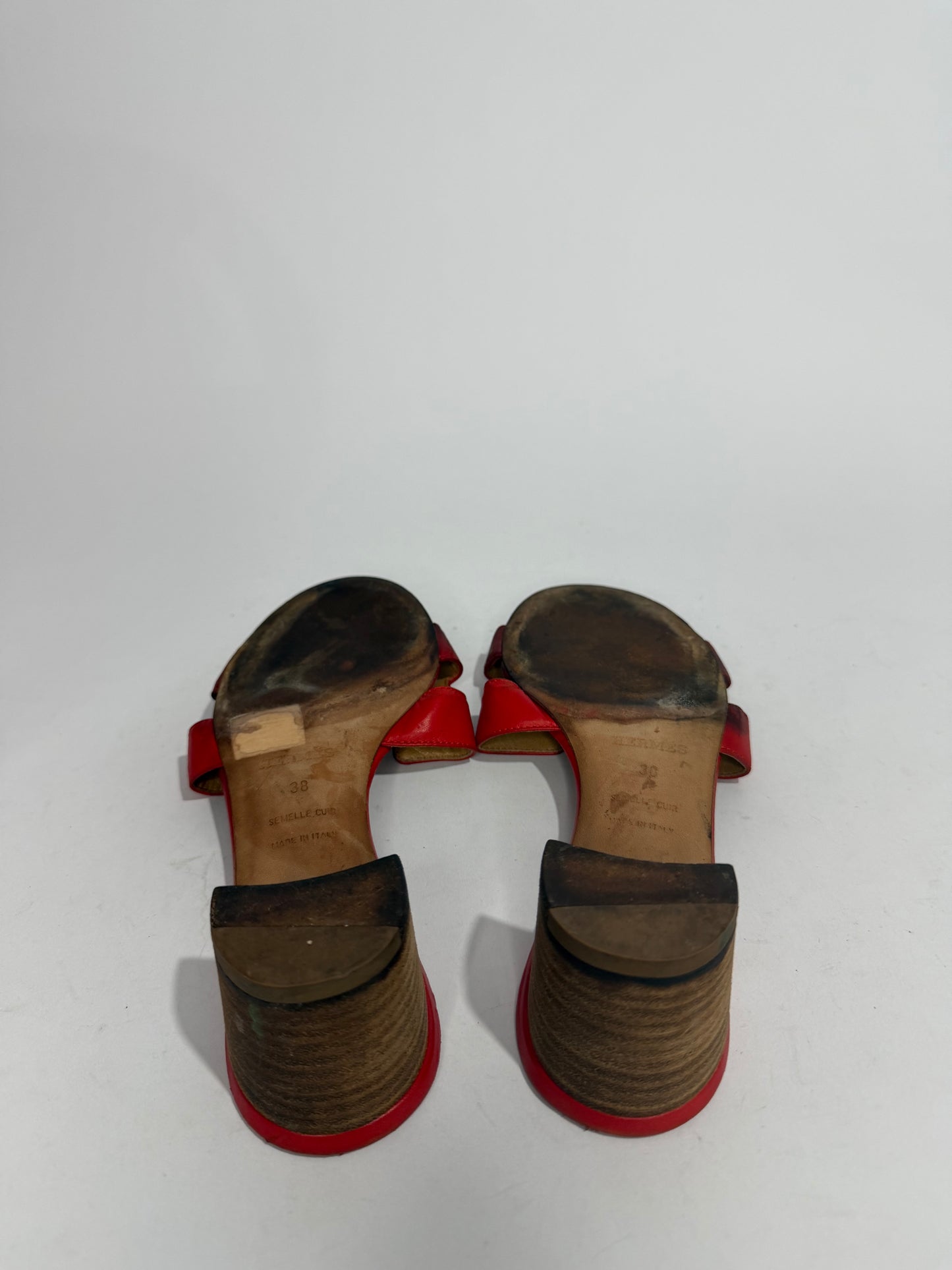 Hermes Red Leather Oasis Slide Sandals Size 38 EU/ 8 US/ 5 UK