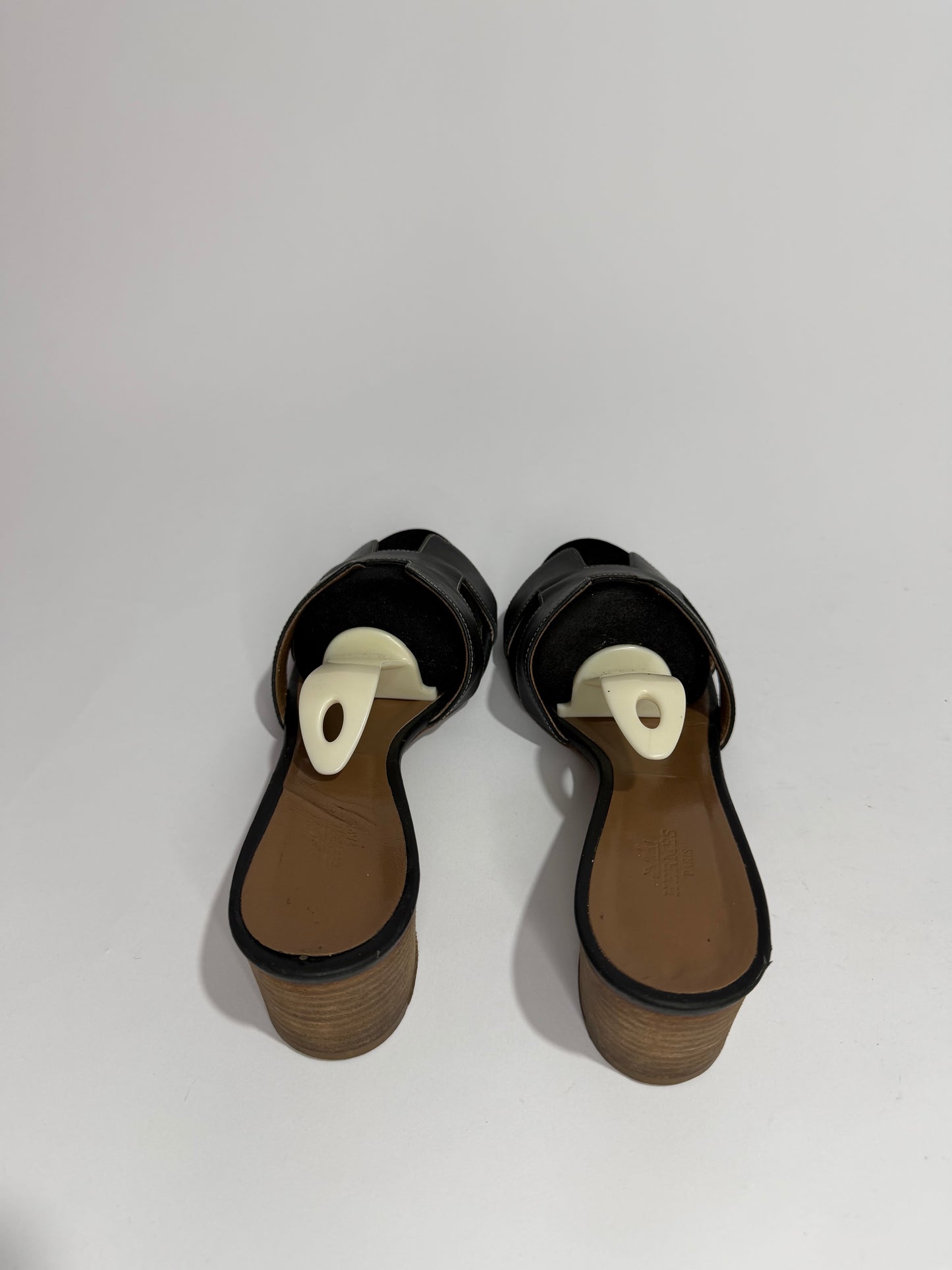 Hermès Oasis H Cut-Out Leather Mule Sandals Black | Size 39 EU| Block Heel