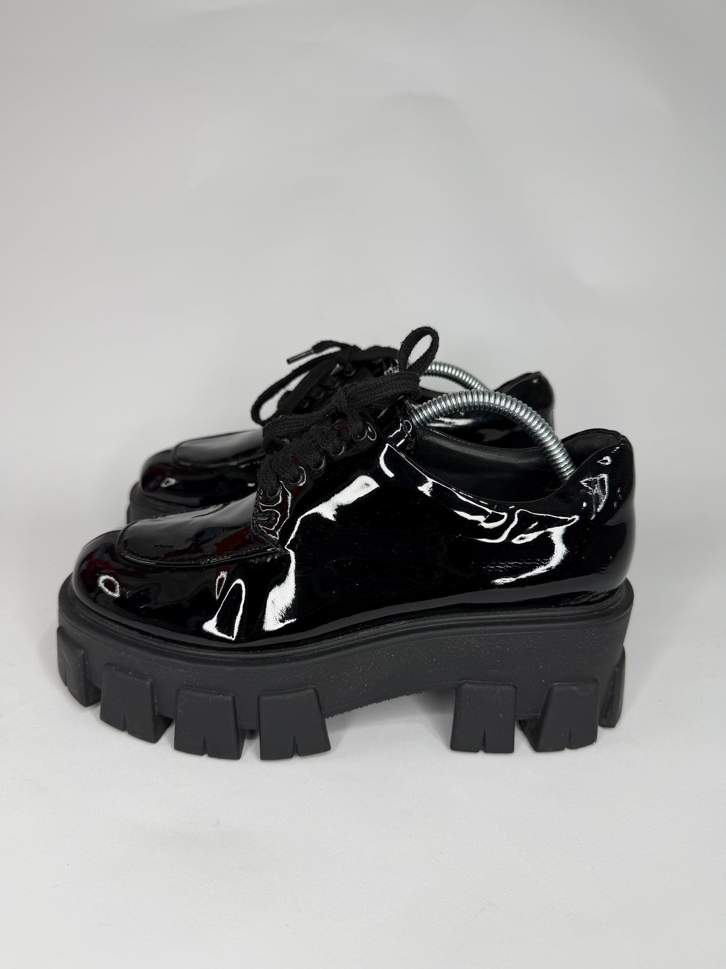 Prada Black Patent Leather Monolith Platform Derby Sneakers Size 36 EU/ 6 US / 3 UK