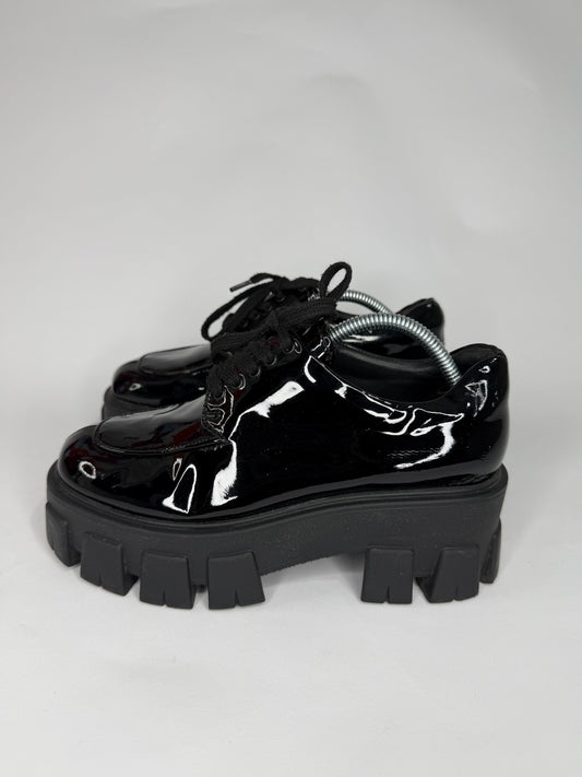 Prada Black Patent Leather Monolith Platform Derby Sneakers Size 36 EU/ 6 US / 3 UK