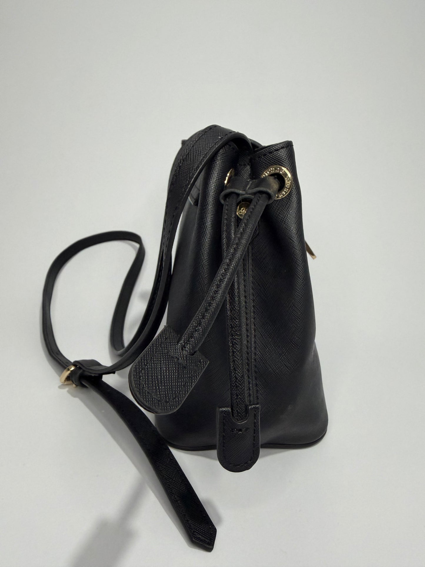 Vivienne Westwood Black Saffiano Leather Drawstring Crossbody Bag with Orb Lock