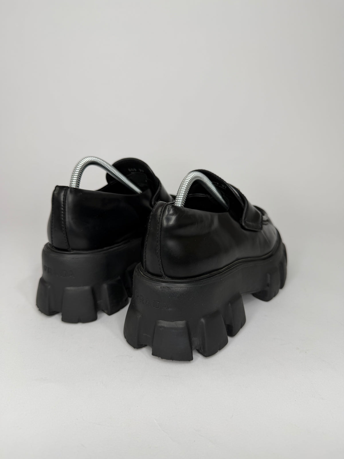 Prada Black Leather Monolith Platform Derby Sneakers Size 38 EU/ 8 US / 5 UK