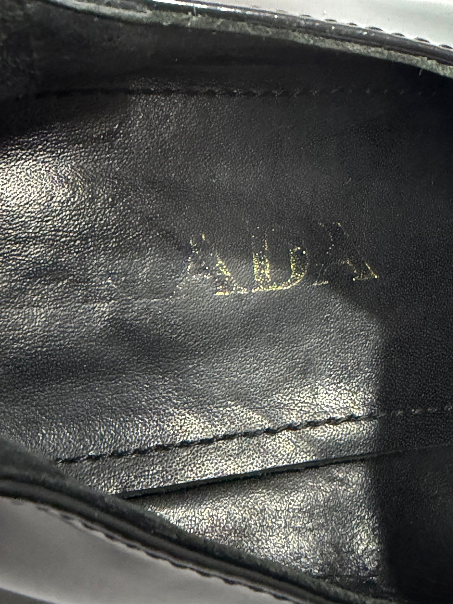 PRADA Vernice Metal Triangle Logo 50mm Loafers Size 37 EU/7 US/ 4 UK