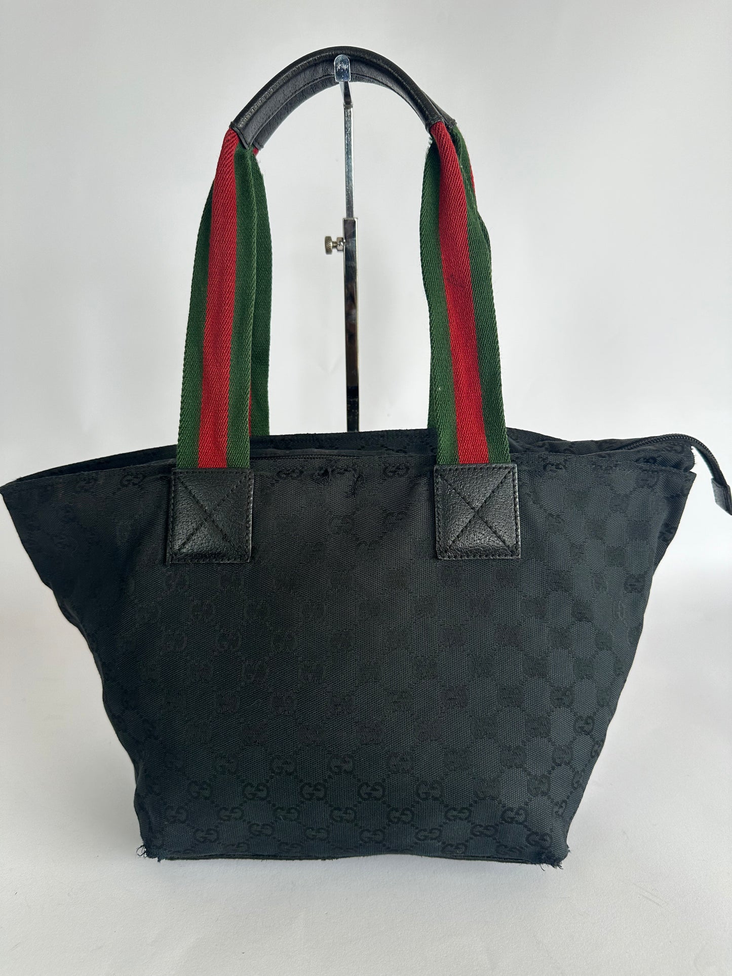 GUCCI GG Monogram Medium Web Handle Bucket Tote Black