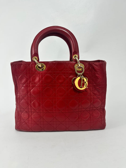 Dior Red Patent Leather Large Lady Dior Tote Bag