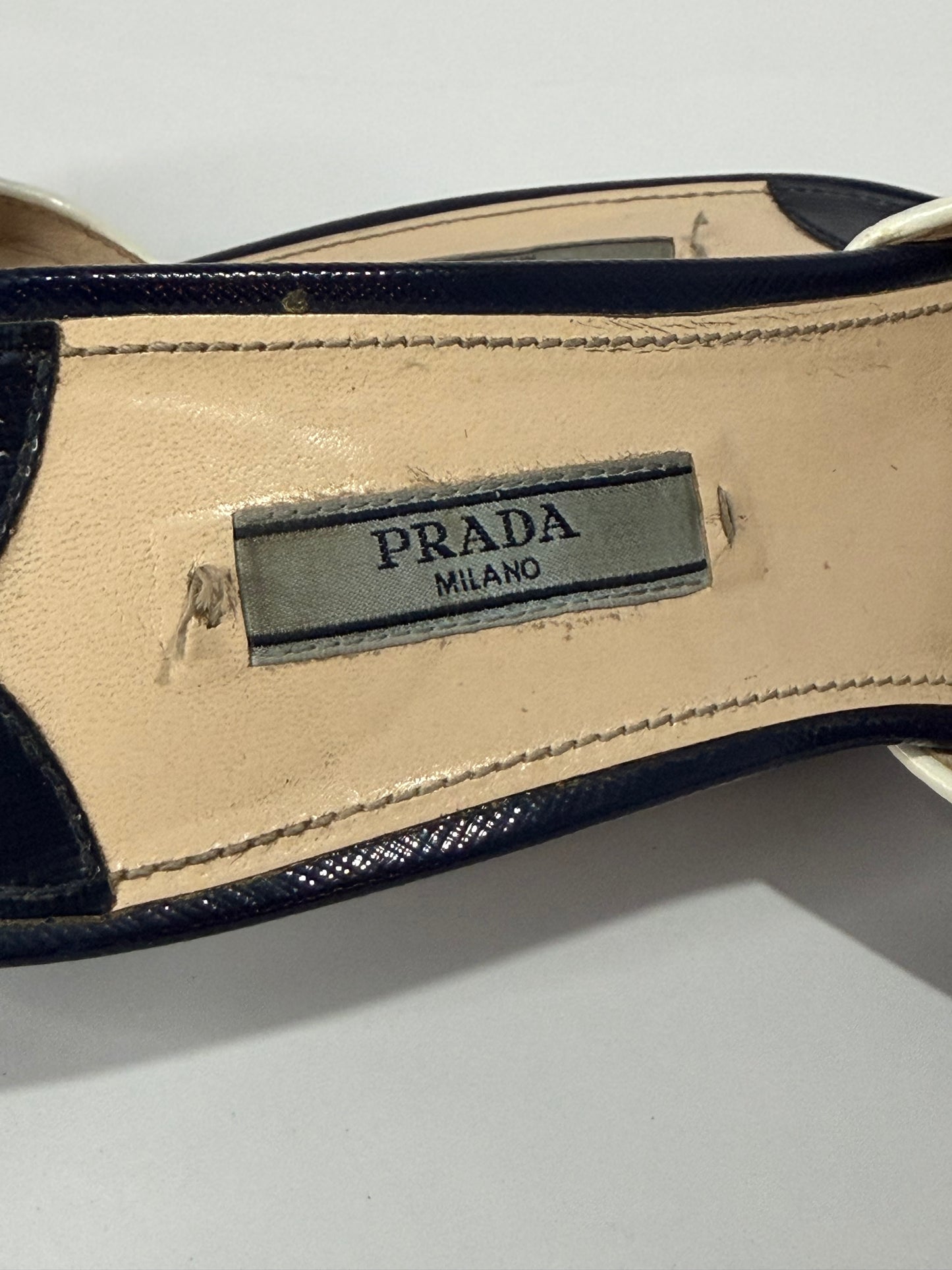 Prada Navy Blue Vernice Saffiano Leather Slide Sandals Size 40.5EU/ 10.5 US/ 7.5 UK