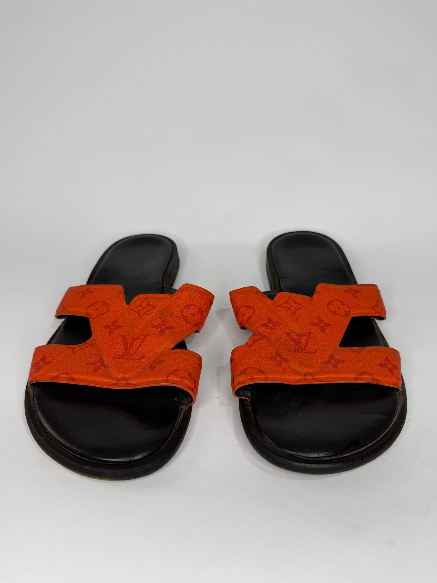 Louis Vuitton Orange Monogram Leather Slide Sandals Size 8 UK/ 9 US / 42 EU