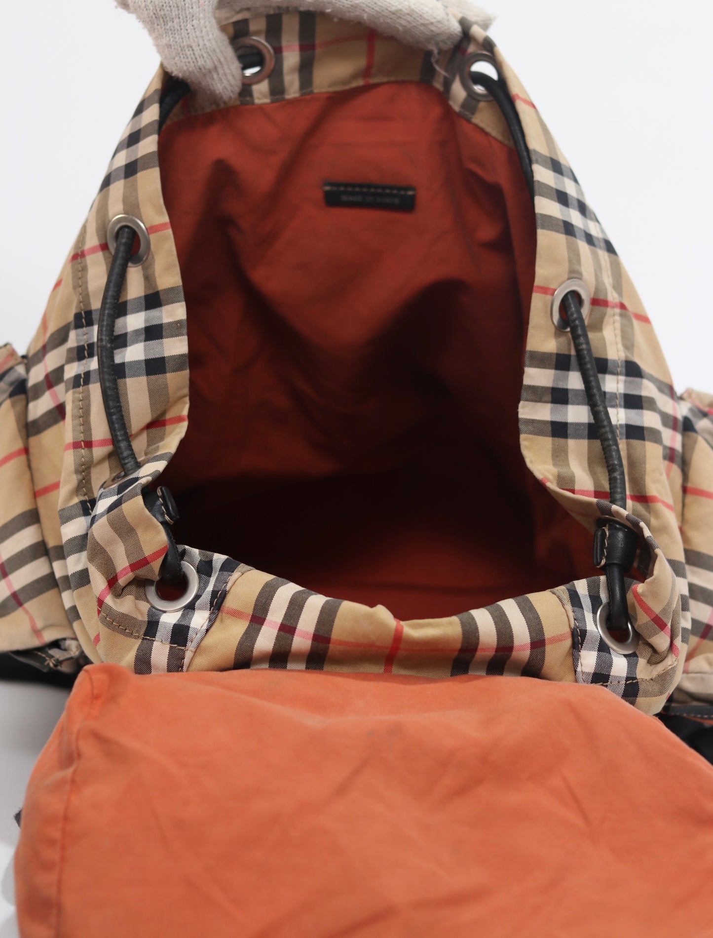 Burberry Beige/Black Vintage Check Nylon Large Rucksack Backpack