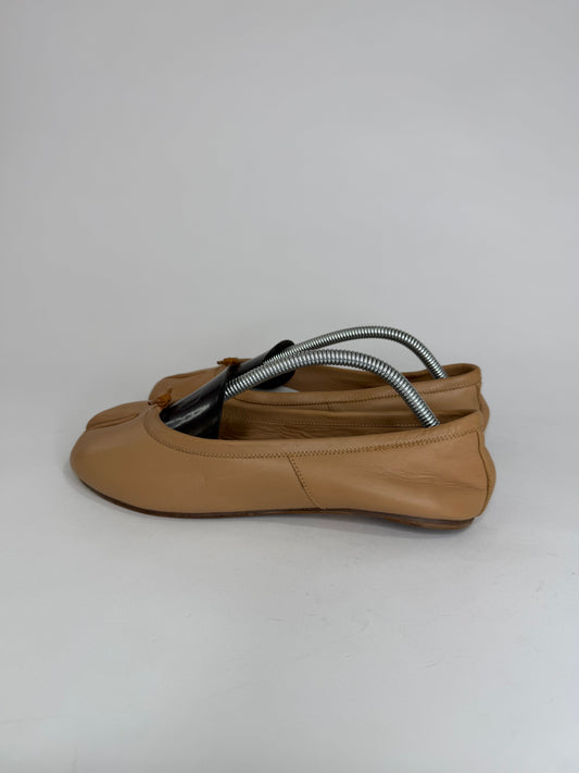 Maison Margiela Tabi Ballet Flats Brown Leather Split-Toe EU 38 / 8 US/ 5 UK