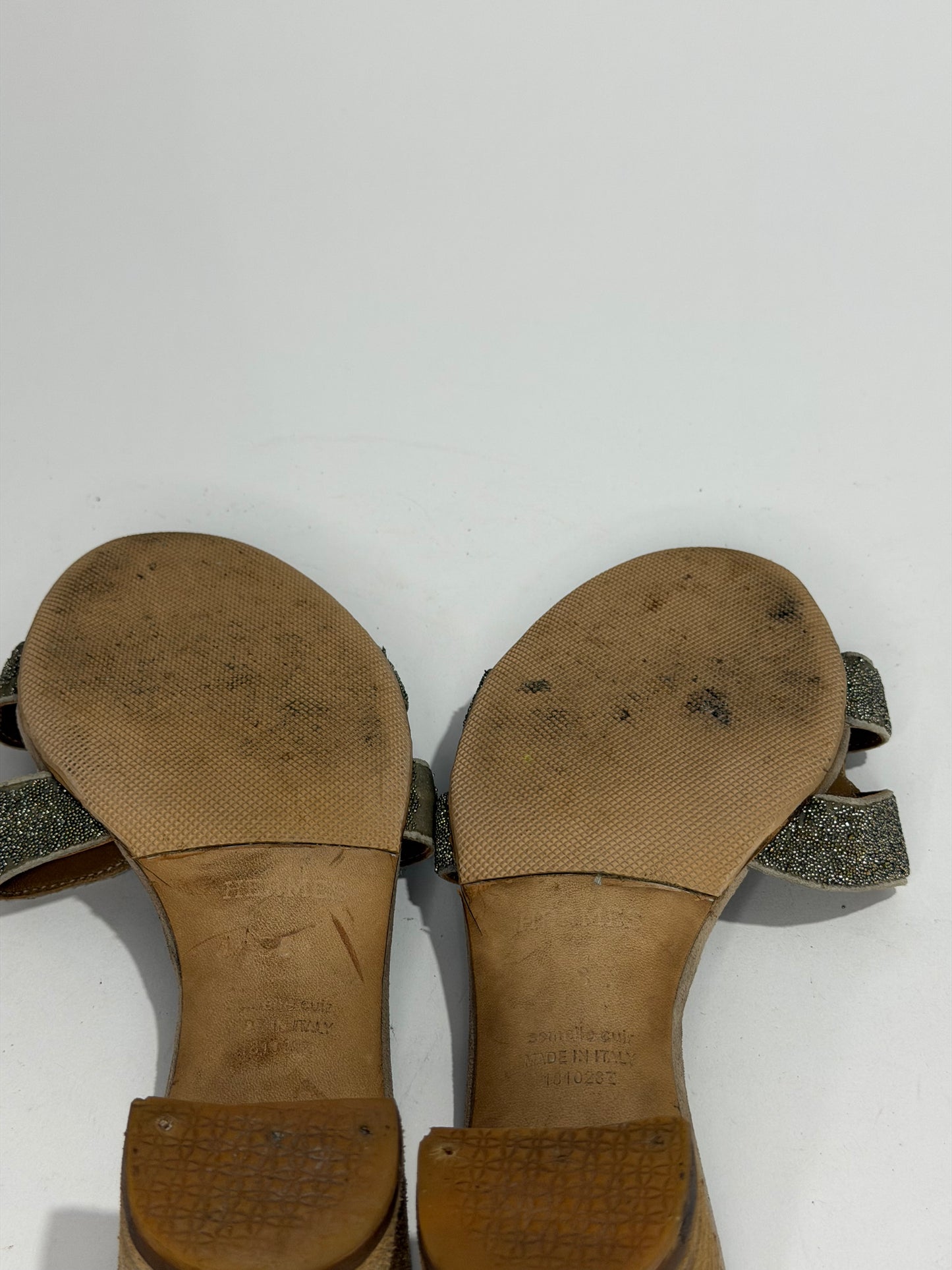 Hermes Gold Glitter Leather Oasis Slide Sandals Size 38 EU/8 US/ 5UK