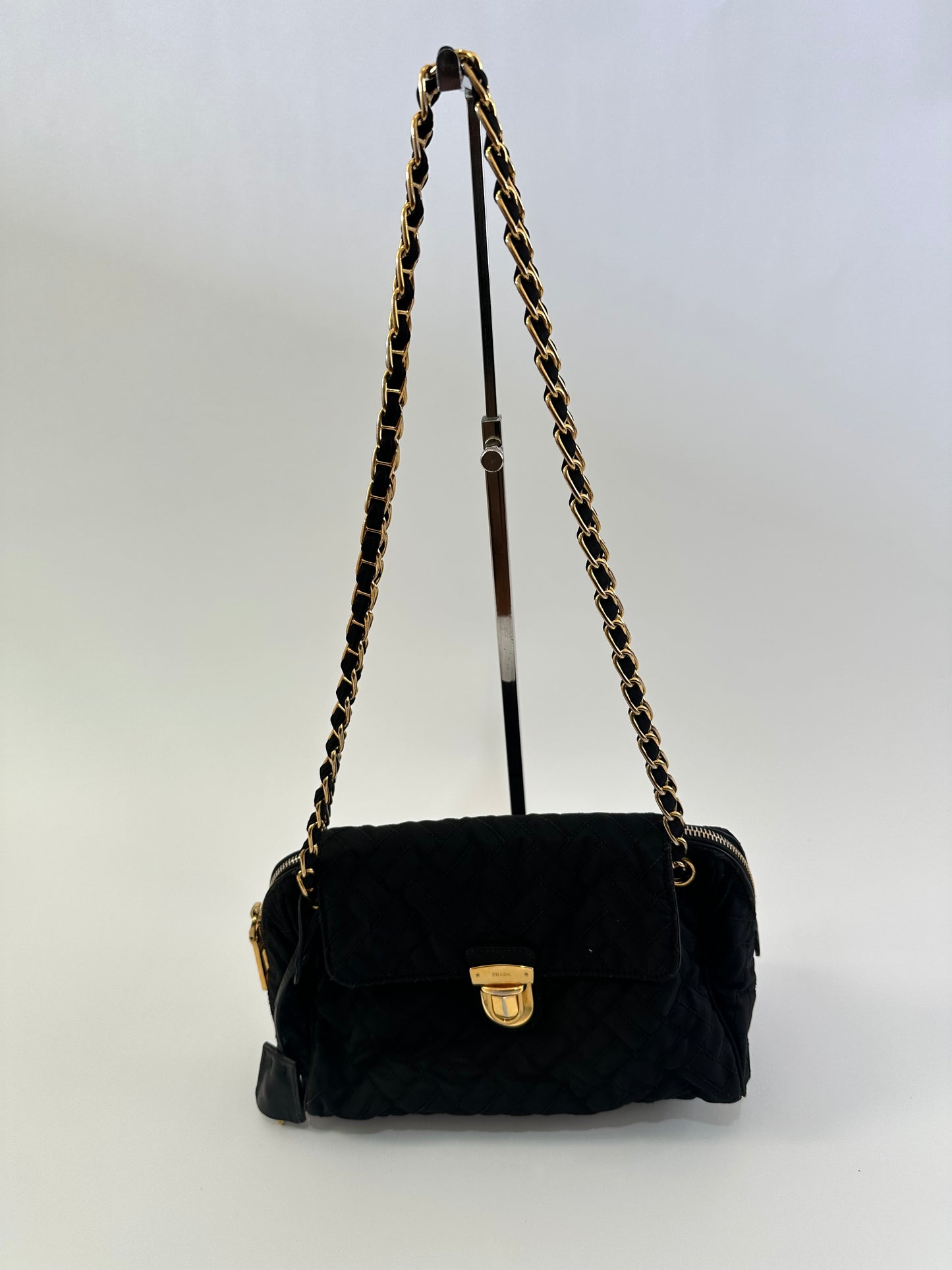 Prada Black Nylon Push Lock Shoulder Bag