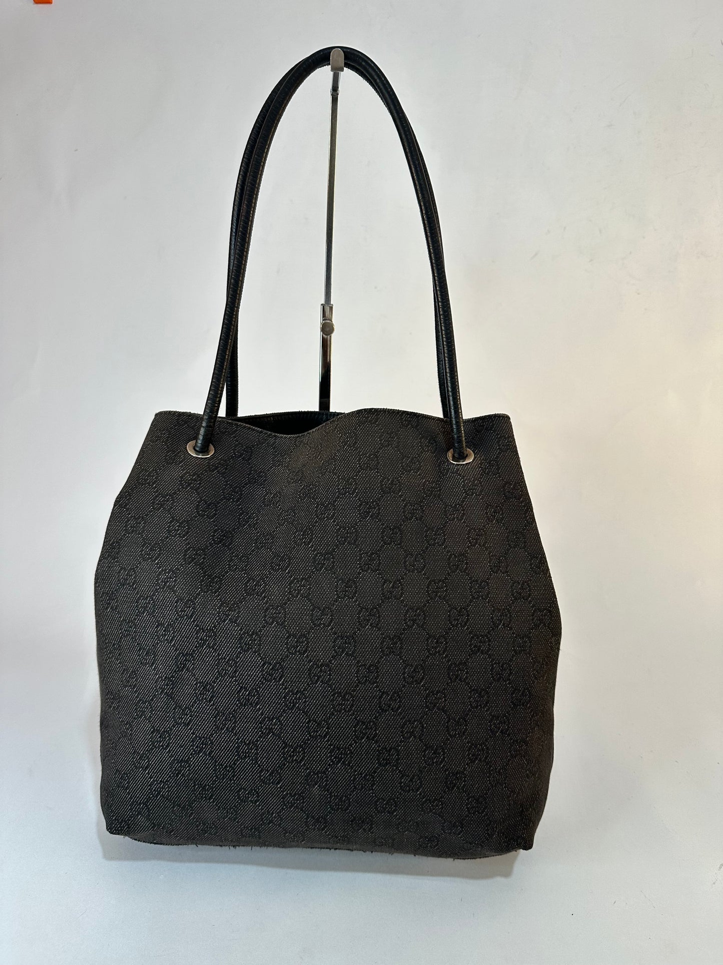 Gucci Black GG Fabric Drawstring Bucket Tote