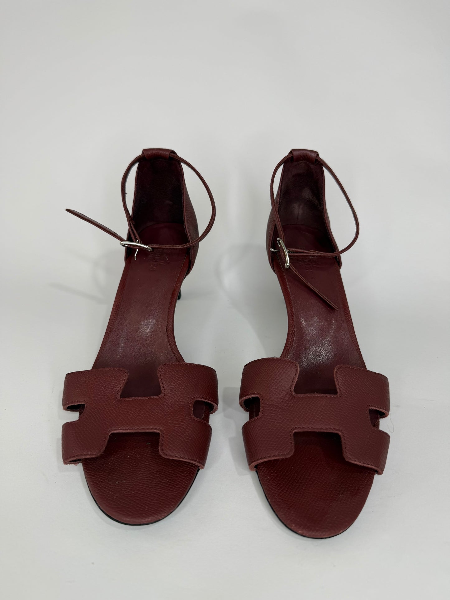 Hermes Burgundy Leather Night Ankle-Strap Sandals Size 39 EU/ 9 US/ 6 UK