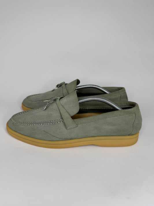Loro Piana mint green Suede Summer Charms Walk Loafers Size 39 EU/ 9 US