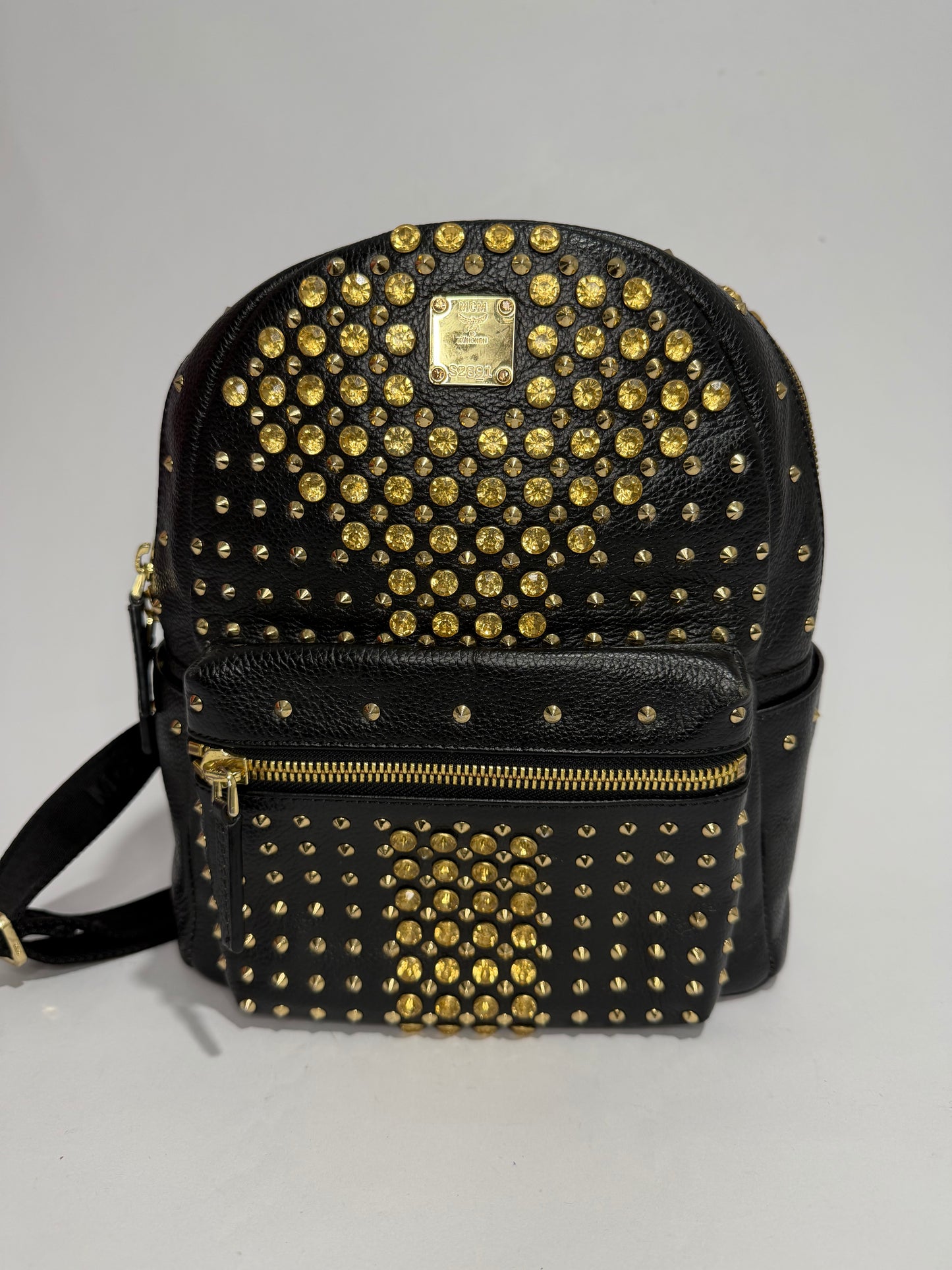 MCM Black Crystal Embellished Leather X Strak Backpack