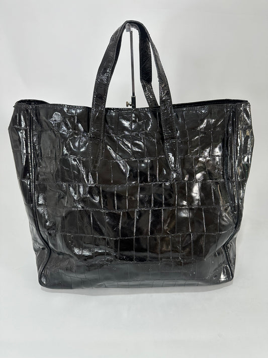 Yves Saint Laurent Black Croc-Embossed Raspail Tote