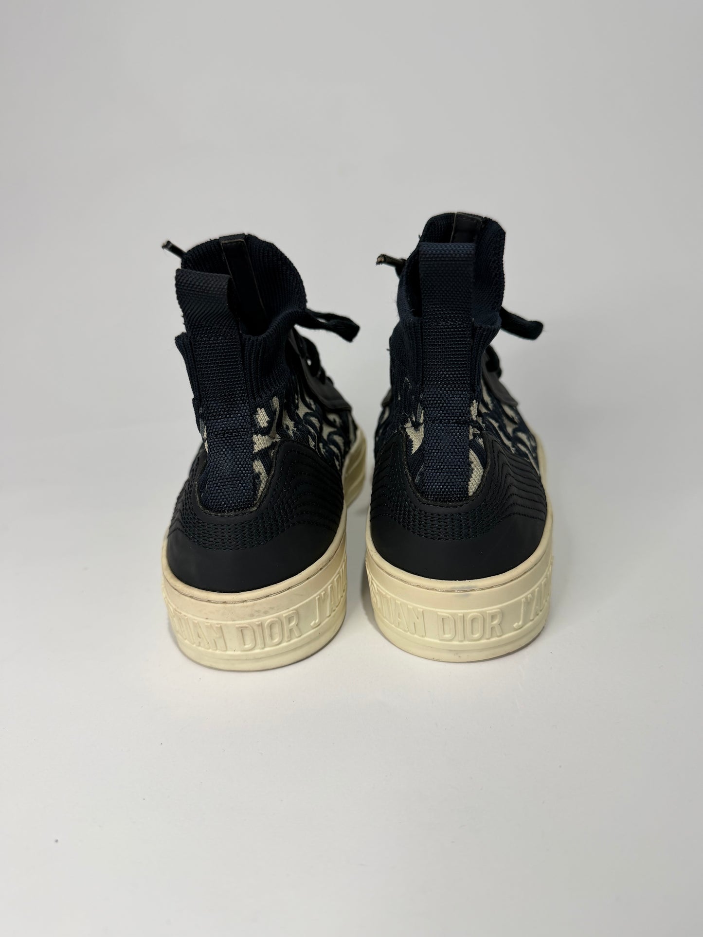 Dior Navy Blue Leather and Knit Fabric Walk n Dior High Top Sneakers Size