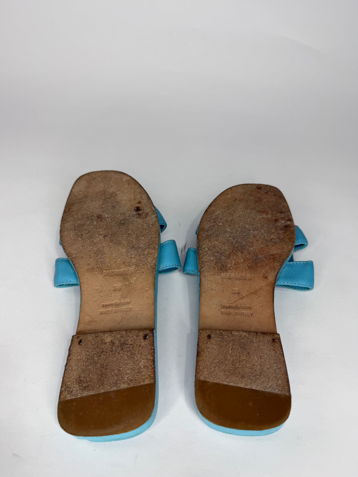 HERMES Blue Box Calfskin Oran Sandals 38 EU/ 8 US / 5 UK