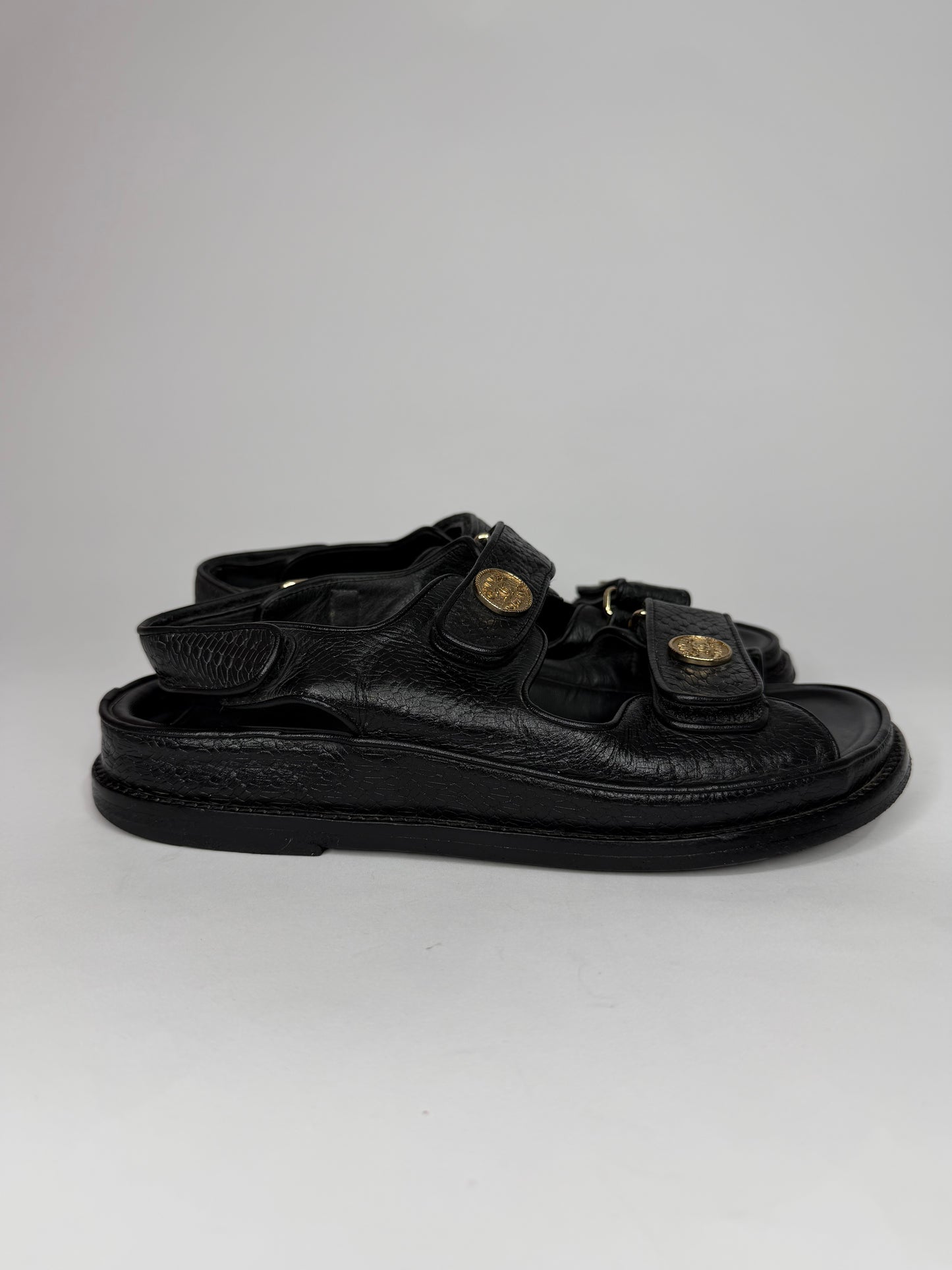 Chanel Black Leather Dad Slingback Sandals Size 39 EU/ 9 US