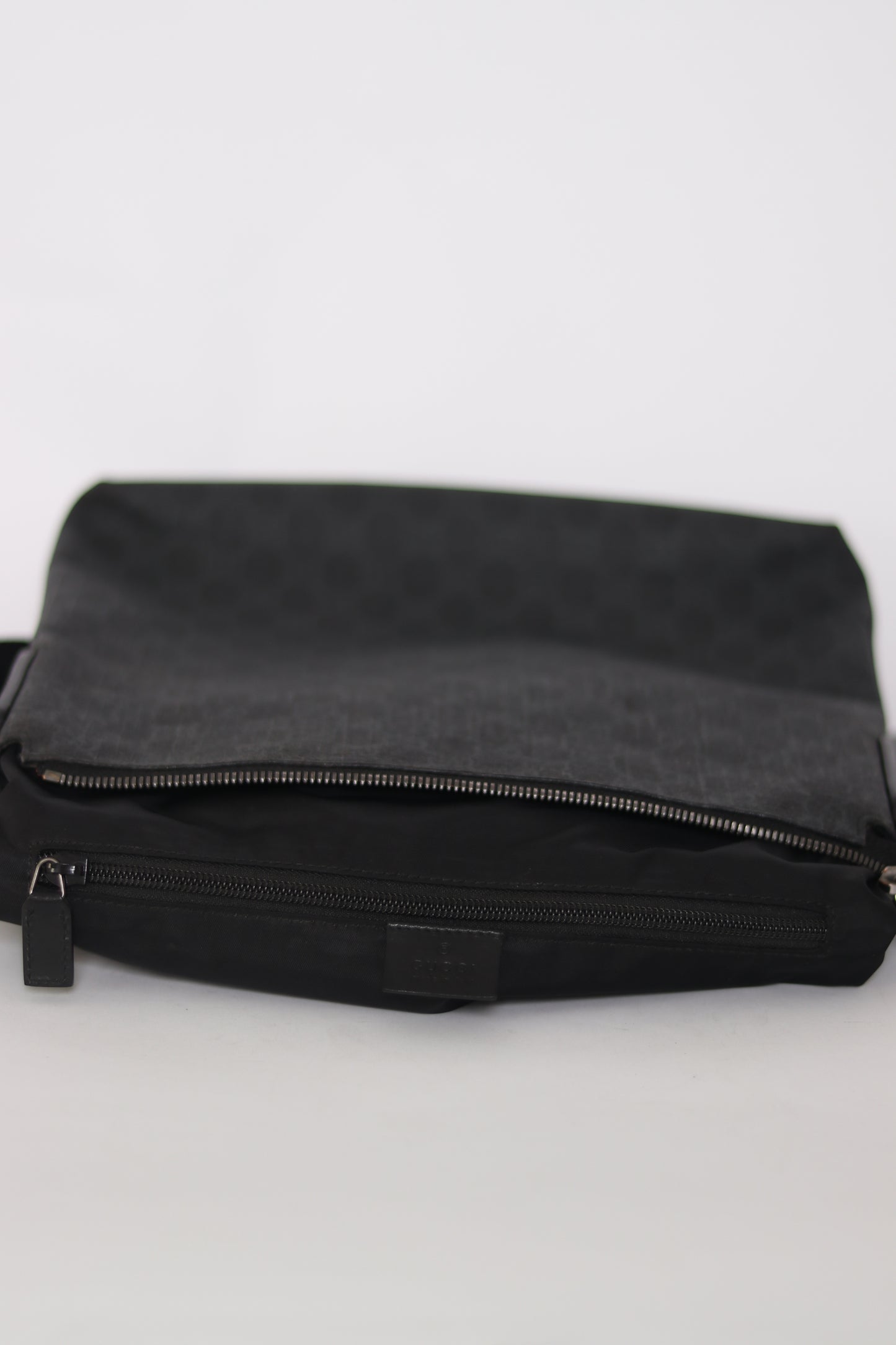 Gucci Front Zip Flat Messenger Bag GG Coated Canvas Medium