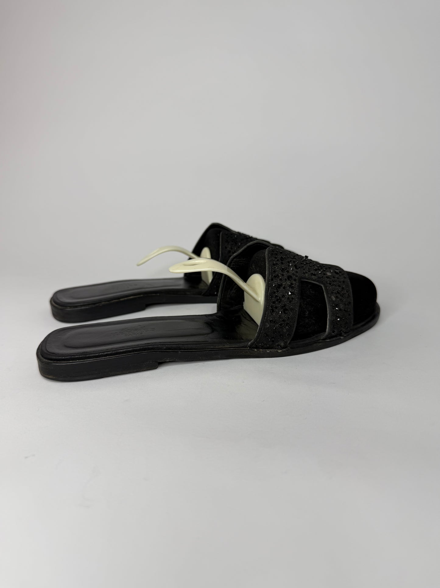 Hermes Black Suede Oran Crystal Embellished Sandals Size 40 EU/ 10 US