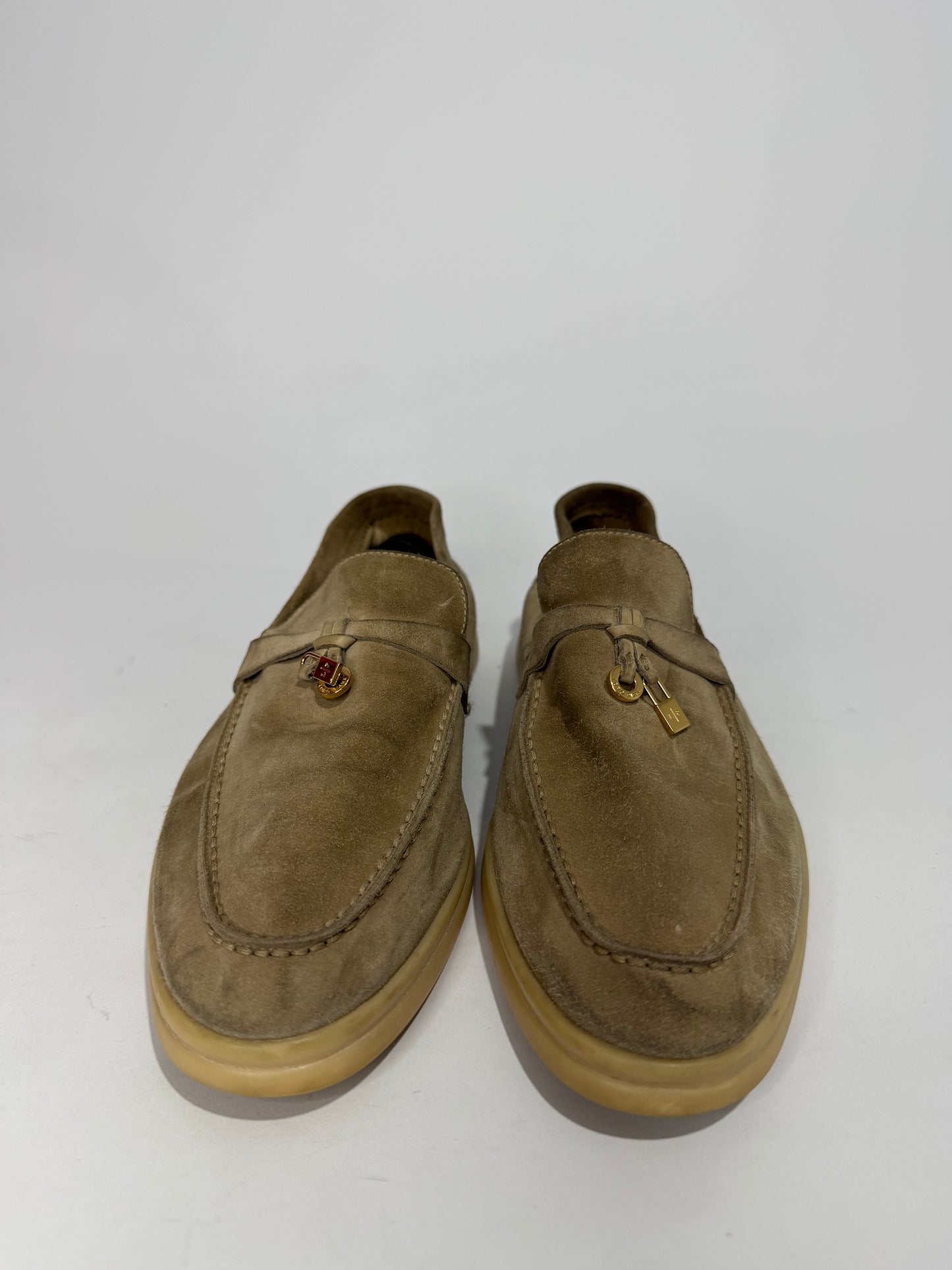 Loro Piana Beige Suede Summer Charms Walk Slip On Loafers Size 40 EU/10 US