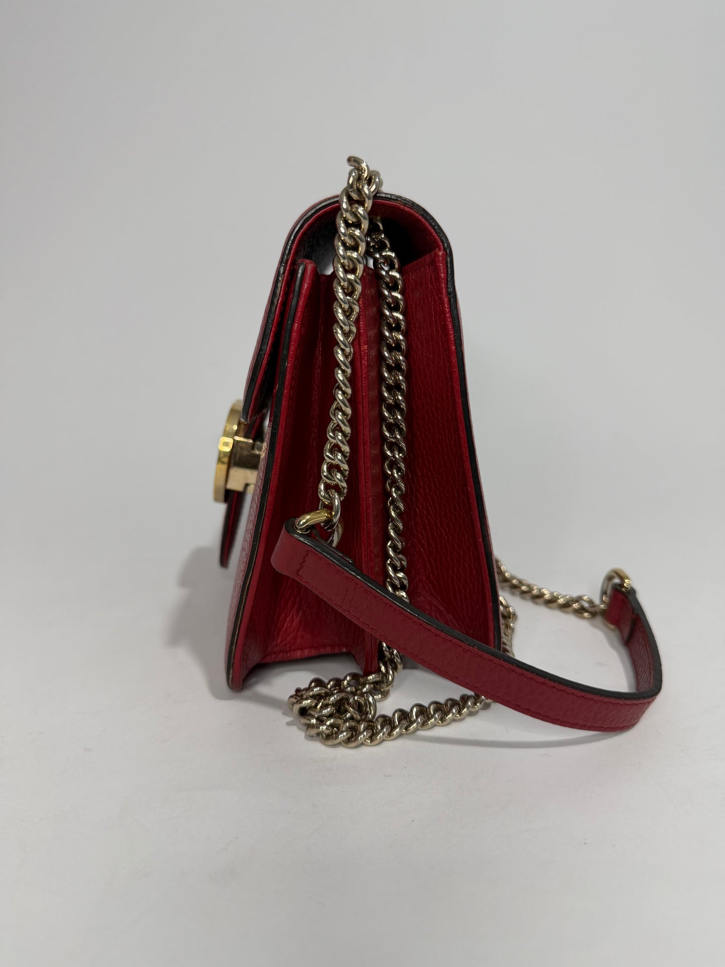 Gucci Red Leather Interlocking G Chain Shoulder Bag