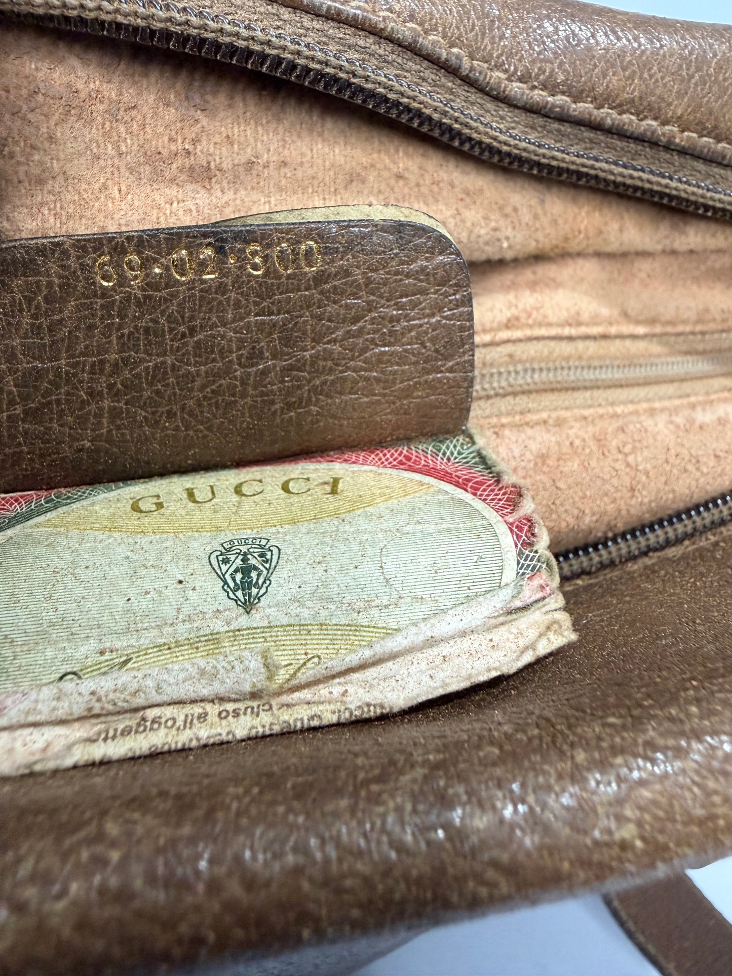 Vintage Gucci Brown Leather & Pink Textile Shoulder Bag