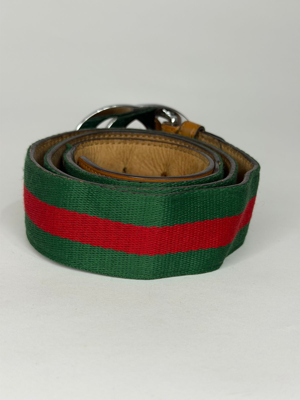 Gucci Brown Leather and Canvas Web Interlocking G Buckle Belt