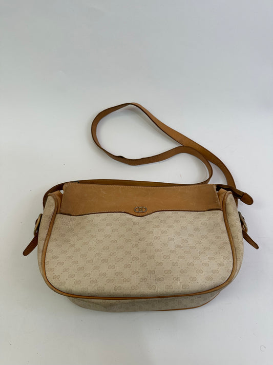 GUCCI Vintage Beige Coated Canvas/ Leather Crossbody