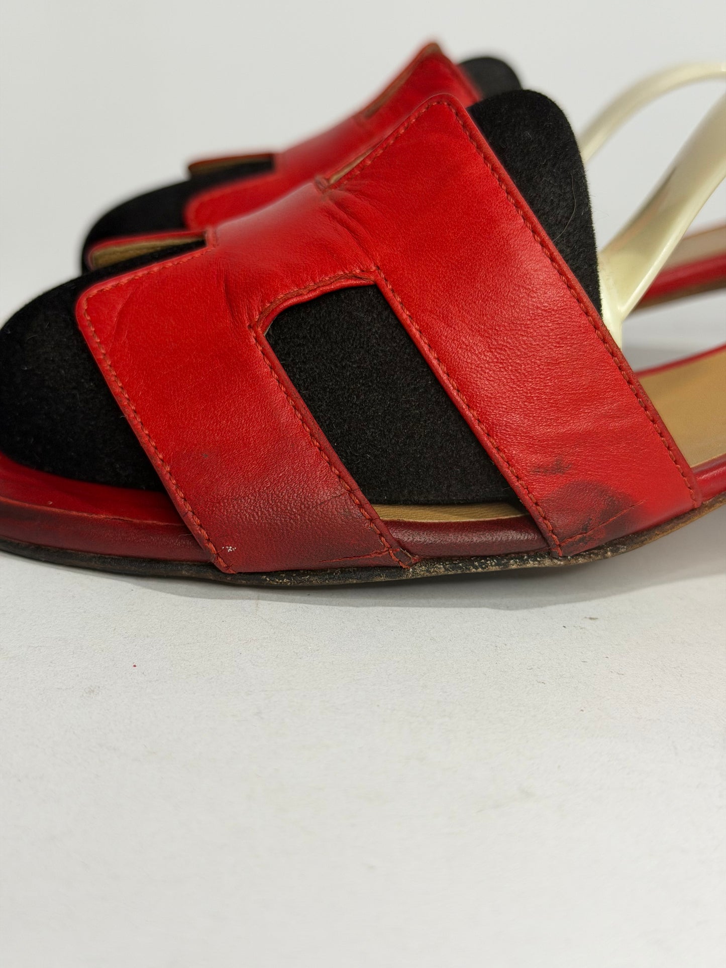 Hermes Red Leather Oasis Slide Sandals Size 38 EU/ 8 US/ 5 UK