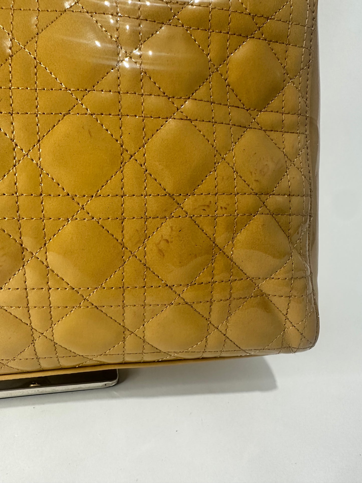 Dior Mustard Yellow Cannage Patent Leather Large Lady Dior Tote