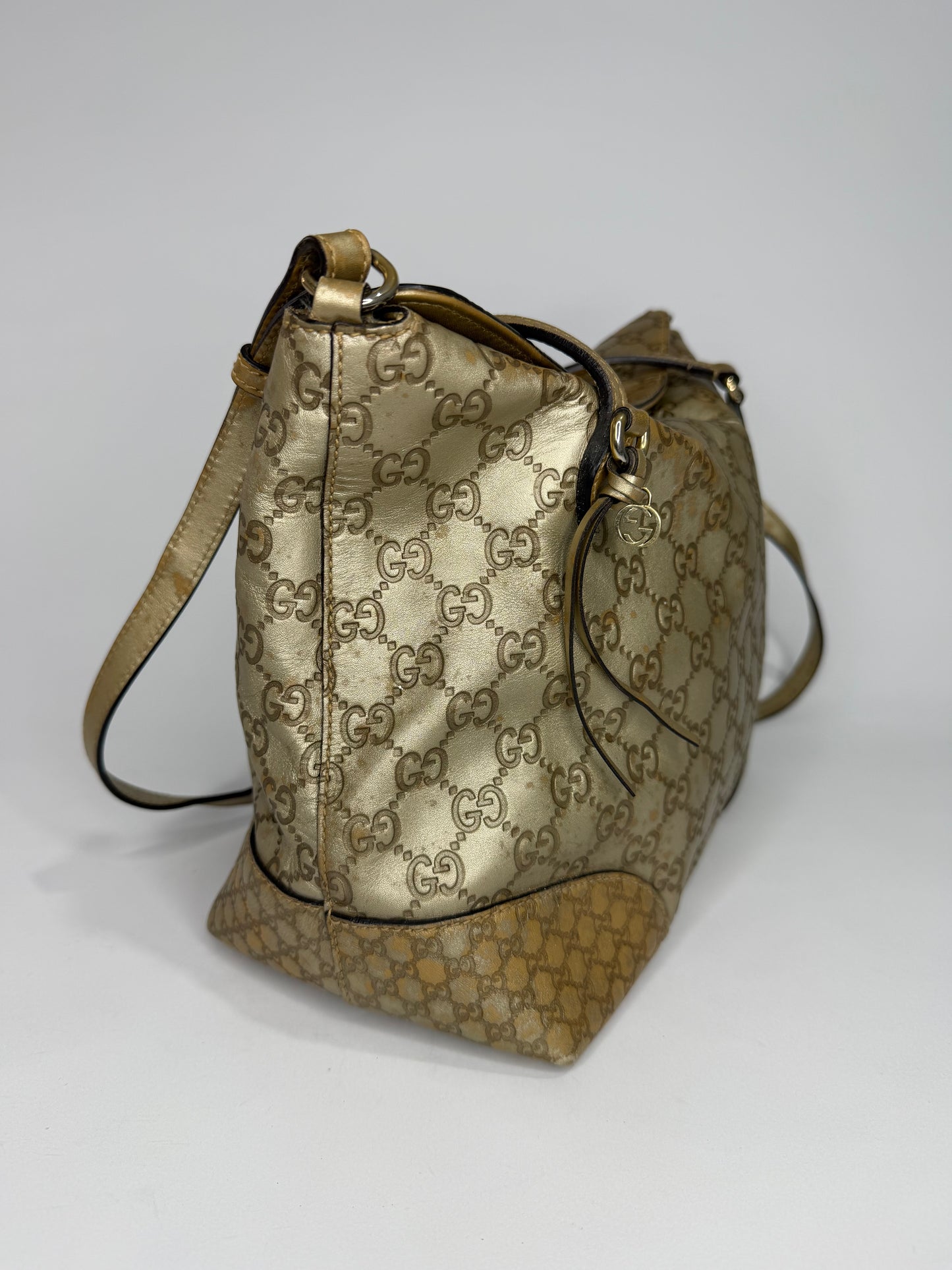 Gucci Gold Guccissima Leather Medium Bree Top Handle Bag