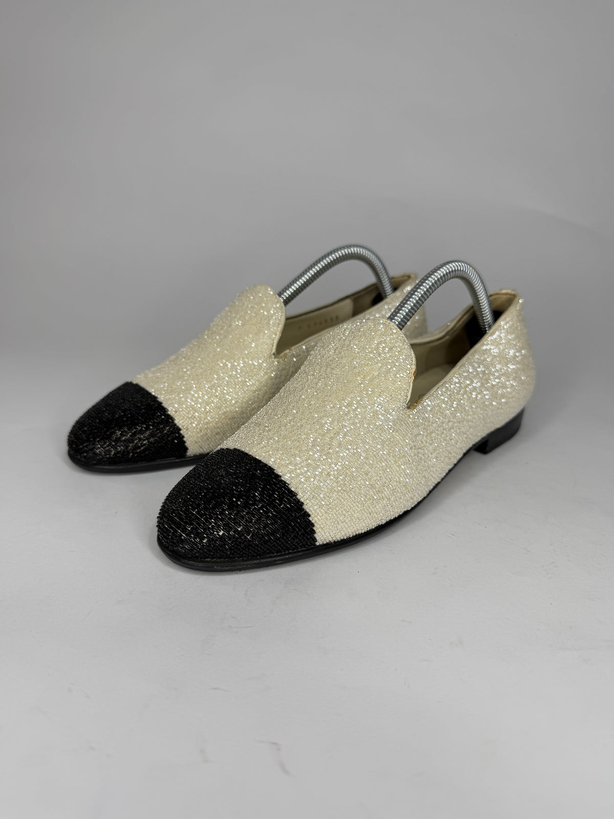 Chanel Black & Cream Woven Toe Cap Ballet Flats 35.5C
