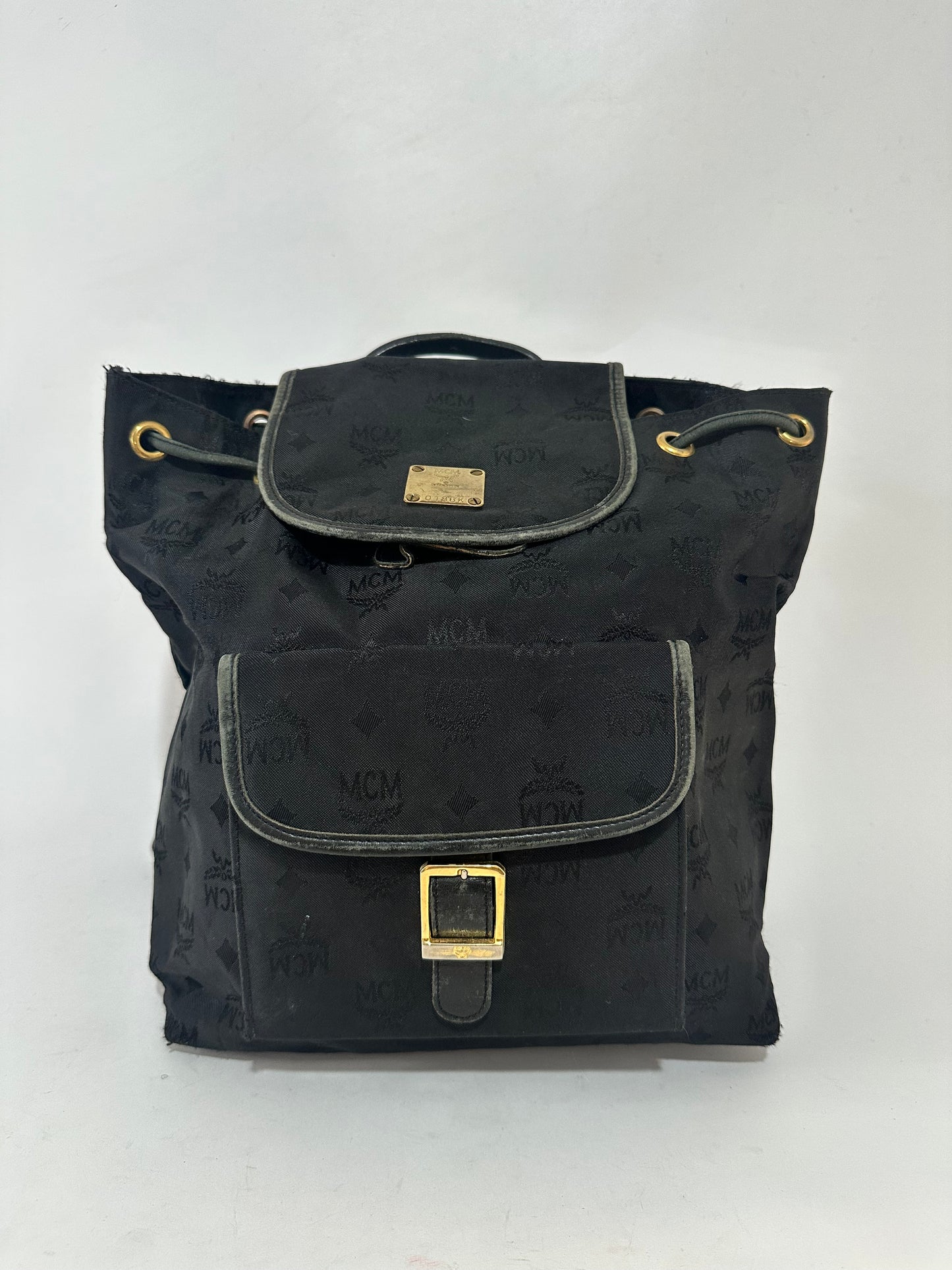 MCM Black Nylon and Leather Drawstring Backpack