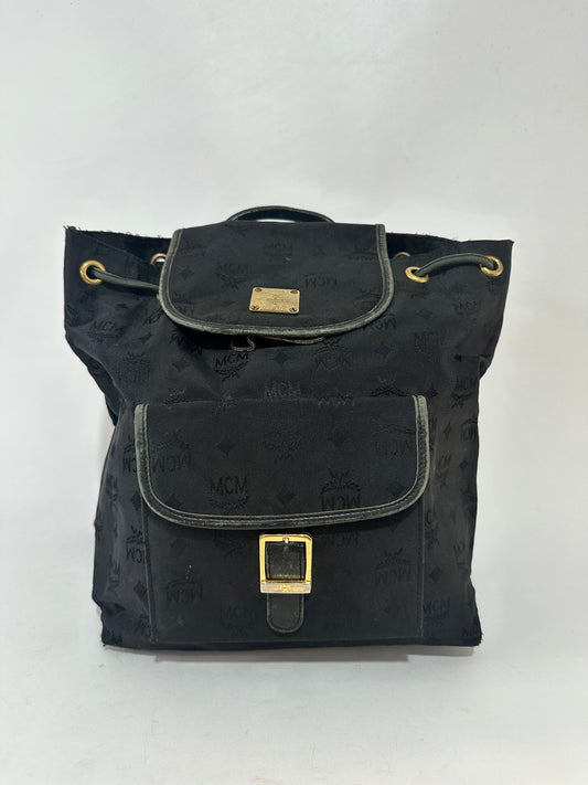 MCM Black Nylon and Leather Drawstring Backpack