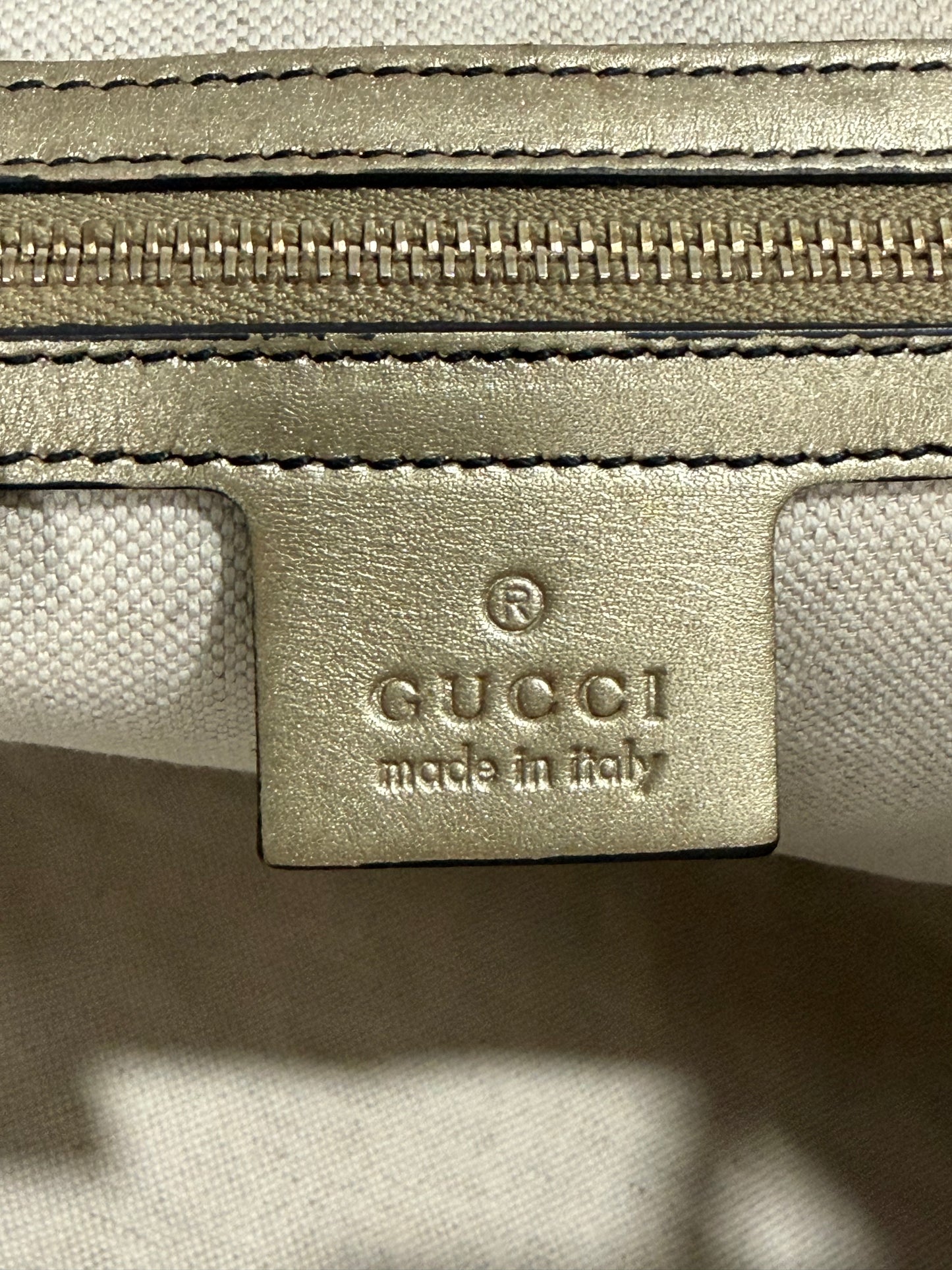Gucci Beige Metallic Guccissima eather Large Emily Chain Shoulder Bag