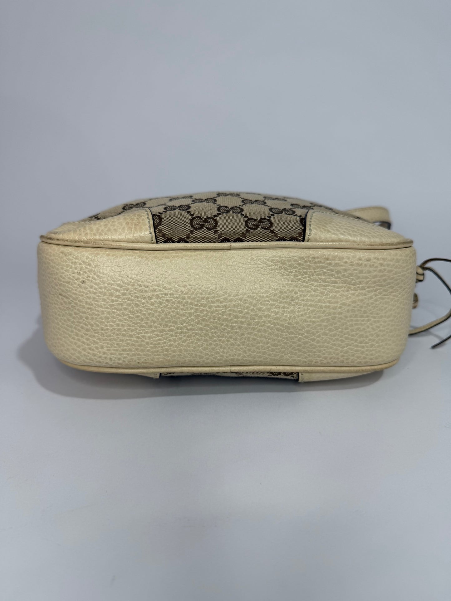 GUCCI
Monogram Dollar Calfskin Mini Bree Messenger Bag Beige Ebony Avoire