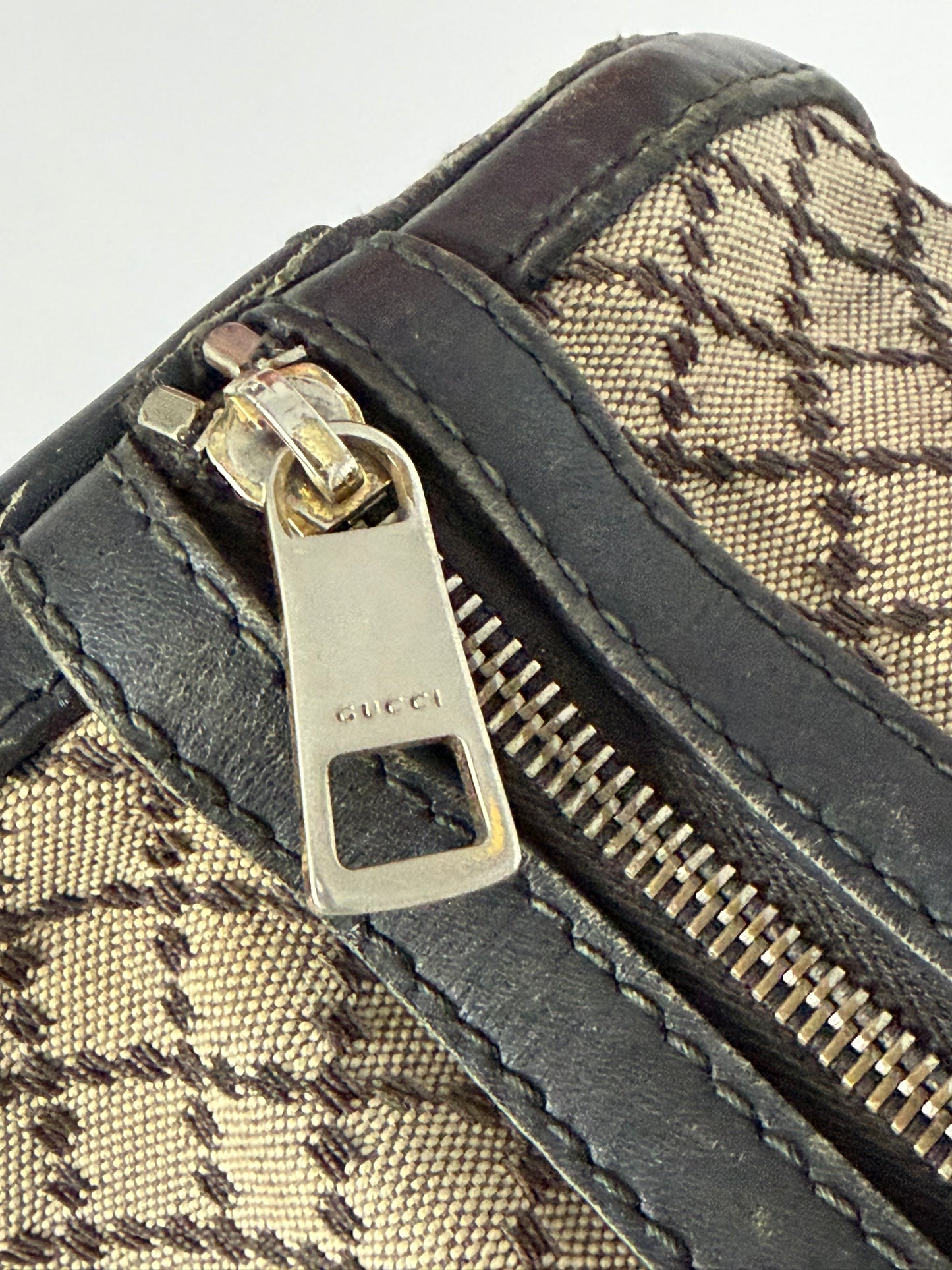 Gucci Black/Beige Diamante Canvas Medium Vintage Web Boston Bag