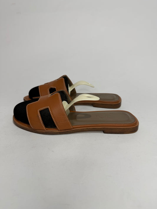 HERMES Brown Box Calfskin Oran Sandals 36 EU/ 6 US / 3 UK