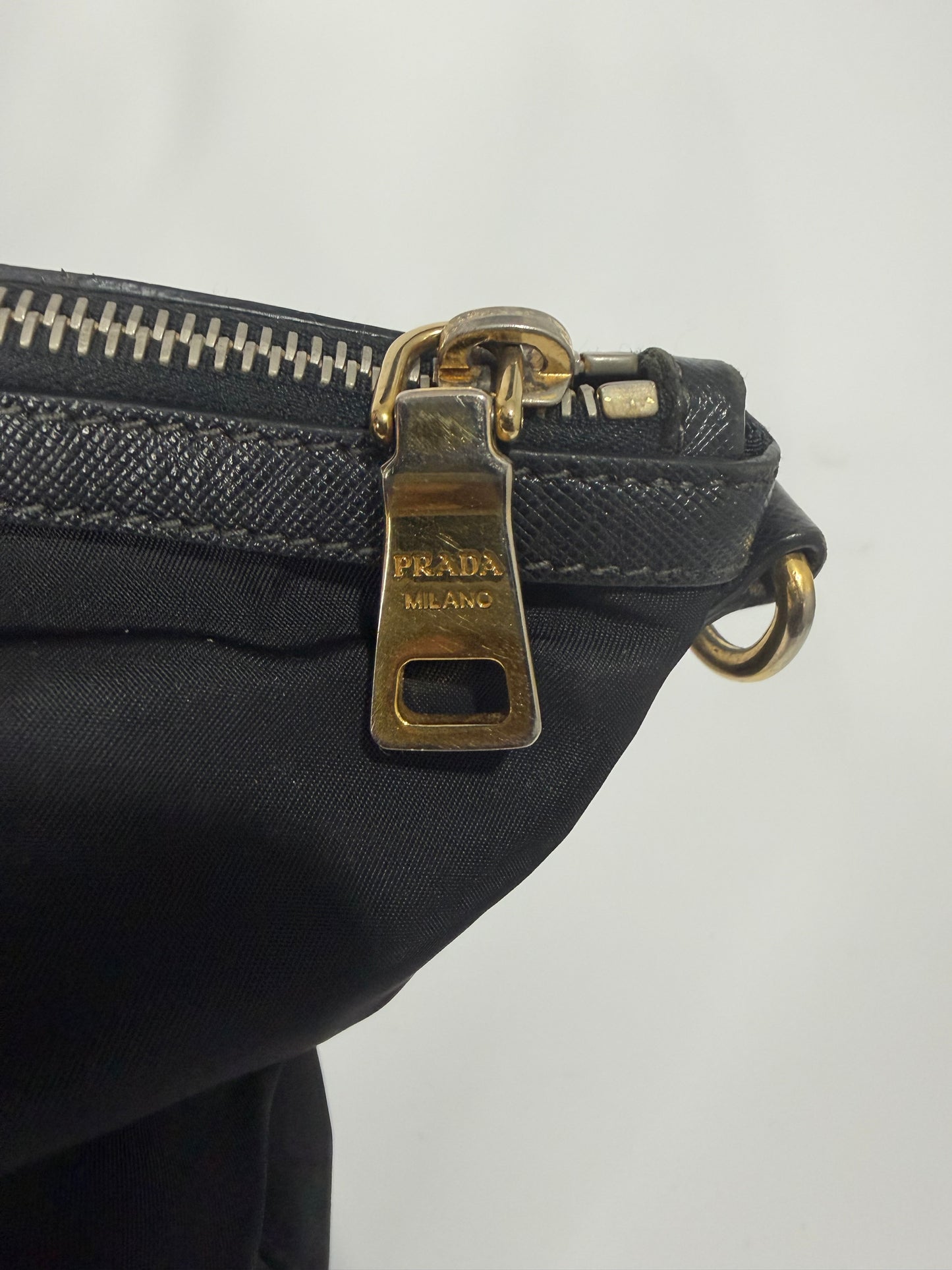Prada Black Saffiano Leather trimmed Nylon Tessuto Tote Bag
